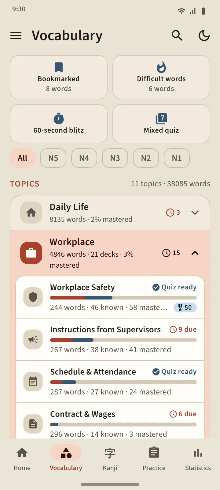 Study by topic, track every word