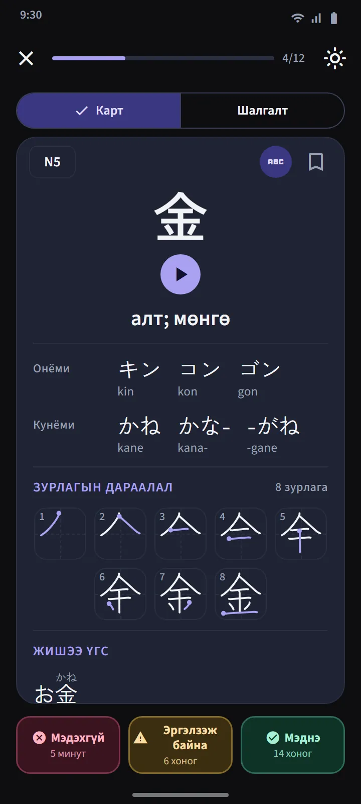 Канжи карт ба шалгалт